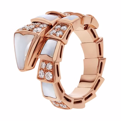(Women) BVLGARI Serpenti Viper Single Coil Diamond Ring for Women in Rose Gold. 350666