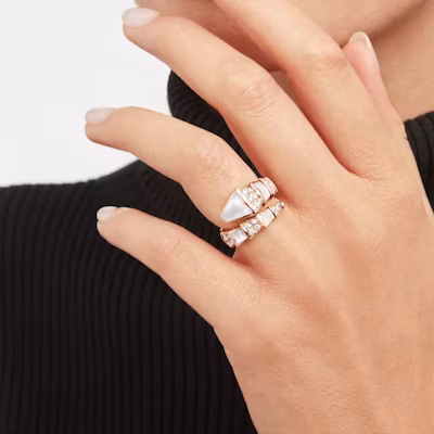 (Women) BVLGARI Serpenti Viper Single Coil Diamond Ring for Women in Rose Gold. 350666 1