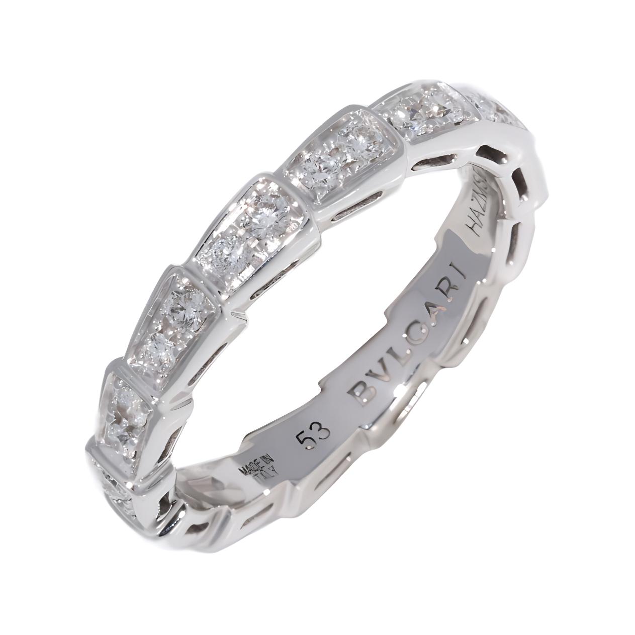 (Women) BVLGARI Serpenti Viper Slim Full Diamond 18K White Gold Ring Silver AN856949
