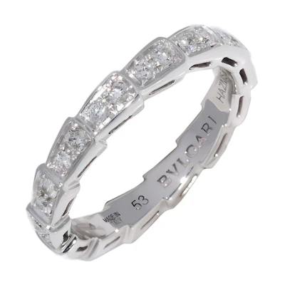 (Women) BVLGARI Serpenti Viper Slim Full Diamond 18K White Gold Ring Silver AN856949