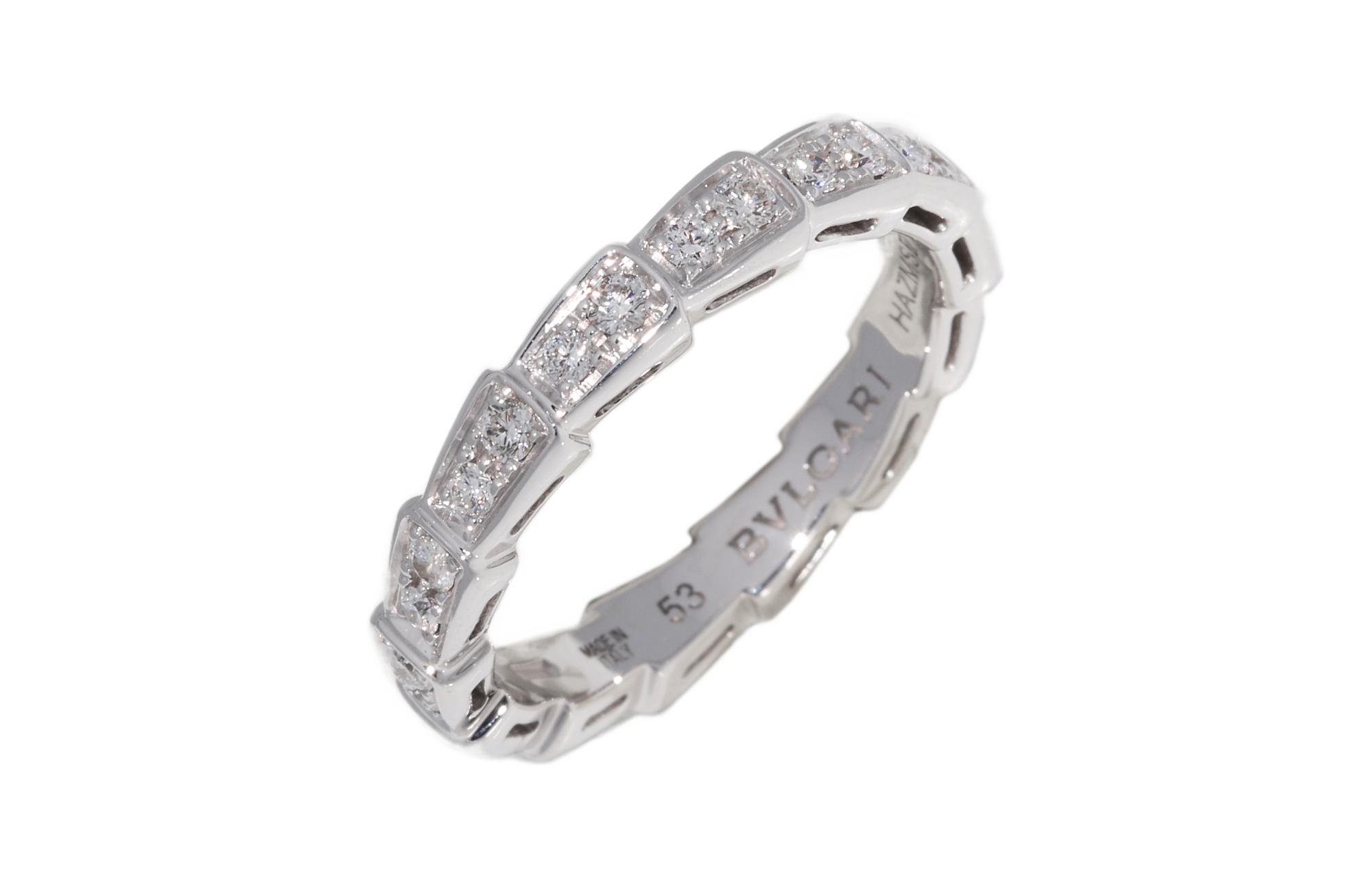 Shop (W) BVLGARI Serpenti Viper纖細滿鑽18K白金戒指銀色 AN856949