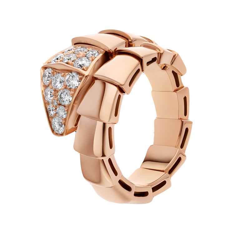 (Women) BVLGARI Serpenti Viper Wide Snake 18K Rose Gold Ring for Women. AN855318