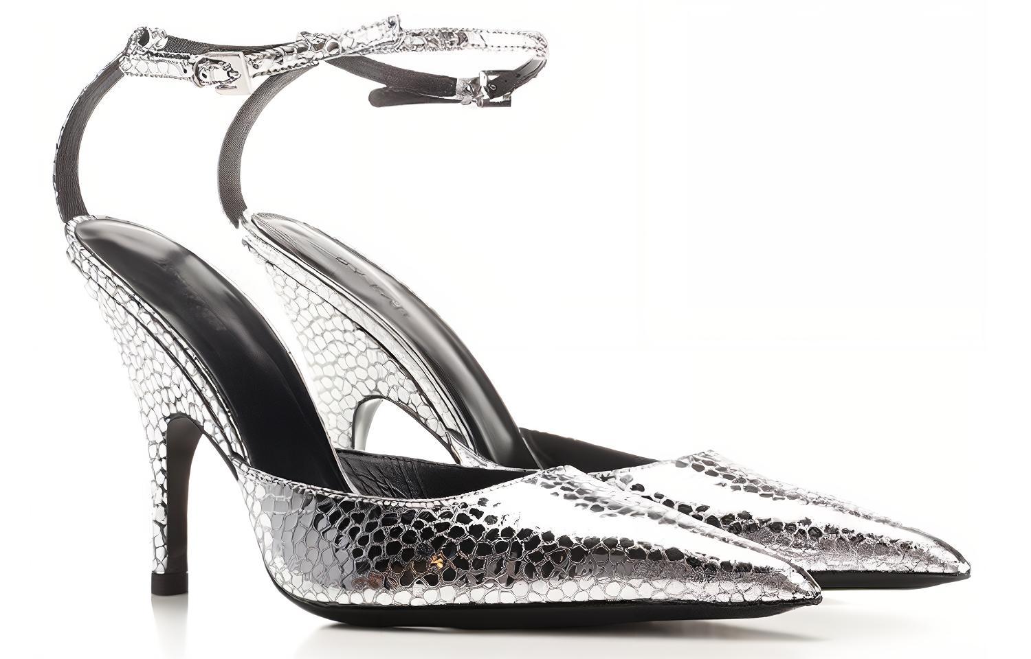 Lookbook (W) By Far 11cm 'Sandal Tumit Tinggi Perak dengan Gesper Bergaya' 23CRELZHSVFLGSILVER