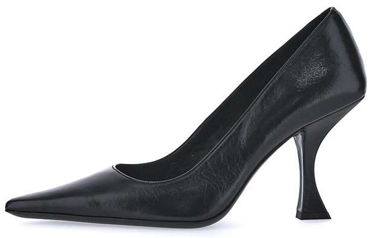 (W) By Far 'Elegant Black Creased Pointed High Heels'