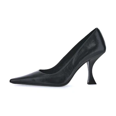(W) By Far 'Elegant Black Creased Pointed High Heels'