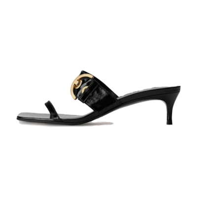 (W) By Far Bettina 'Black Square-Toe Open-Toe Slide'