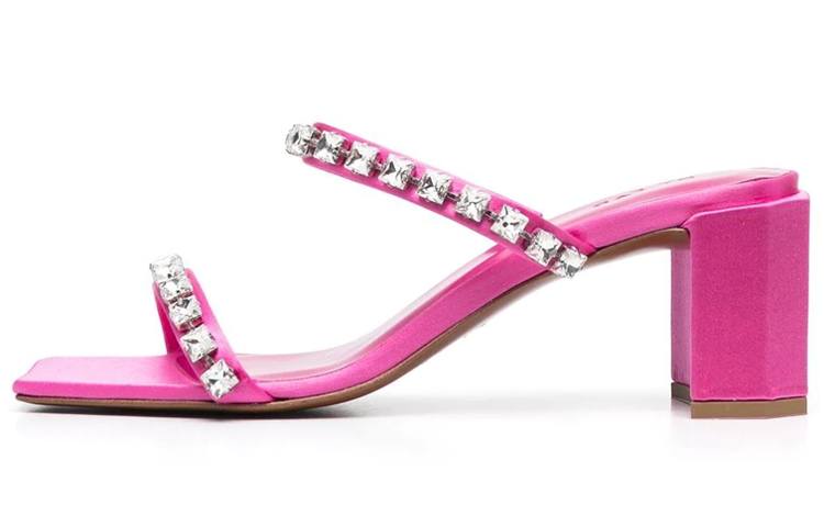 (Women) By Far Calfskin Crystal-Embellished Open-Toe 'Fashion Sandals Pink' 22CATNYSFCHSACFUCHSIA