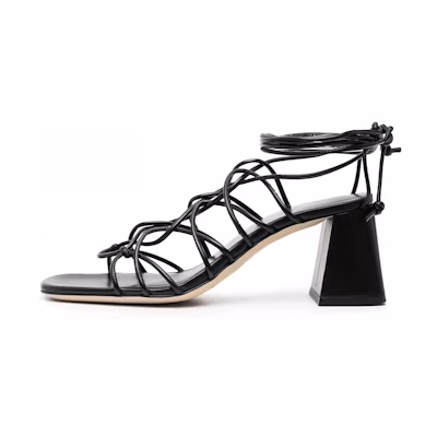 (W) By Far Calfskin Mid-Heel Sandals 'Black Ribbon'
