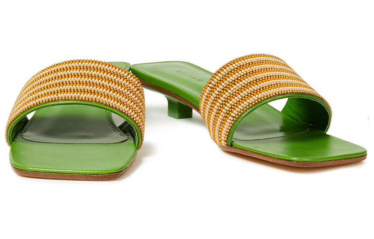 Order (W) 바이파 Cenni 크리스탈 장식 그린 레더 샌들 20SSCNISKGL