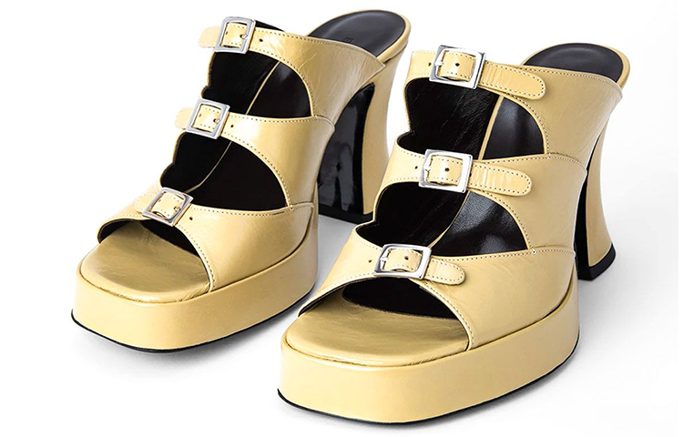 Lookbook (W) By Far Chaka 'Elegant Buckle Mule Tumit Tinggi - Kuning' 21PFCHKWYWCRE