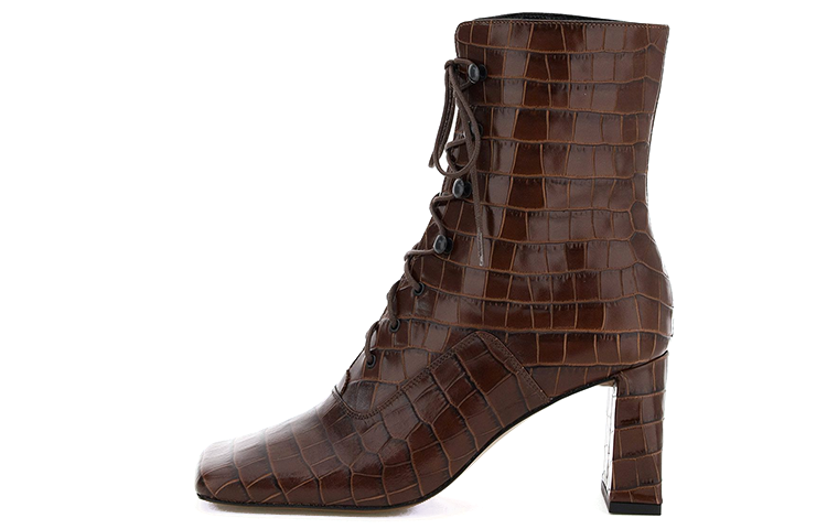 (Women) By Far Claude 'Breathable Comfort Chunky Heel Lace-Up Ankle Boot Brown' 202766NSV000001