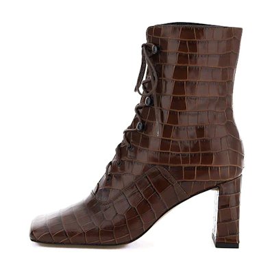 (W) By Far Claude 'Breathable CMFT Chunky Heel Lace-Up Ankle Boot Brown'