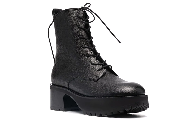 Order (W) By Far Cobain 黑色皮革厚底短靴 21PFCBBLGRL