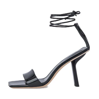 (W) By Far Devon Sandals 'Black Square-Toe Buckle Strap'