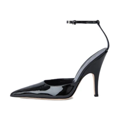 (W) By Far Eliza 'Black Leather Pointed Buckle Stiletto'