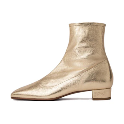 (W) By Far Este Leather Square Toe Zip Boots 'Gold'