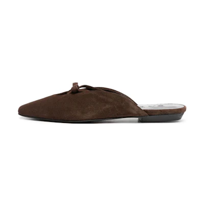(W) By Far Finn 'Brown Suede Open-Heel Flats'