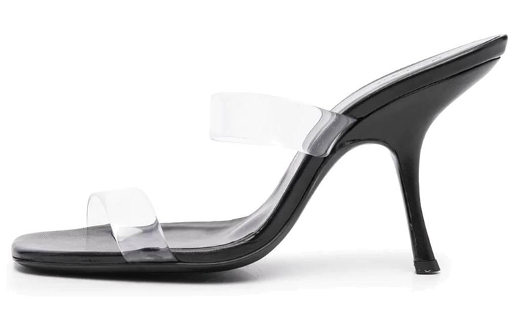 (W) By Far High Heel Slide 'Black PVC Double Strap'