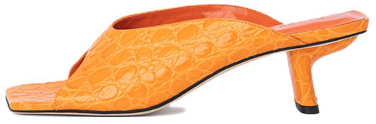 (Women) By Far Huston 'Orange Leather Open-Toe Slide' 22FWCAAMBLU-152737 Buy (Women) By Far Huston 'Orange Leather Open-Toe Slide' 22FWCAAMBLU-152737