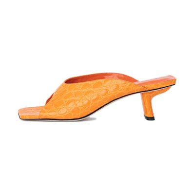 (W) By Far Huston 'Orange Leather Open-Toe Slide'