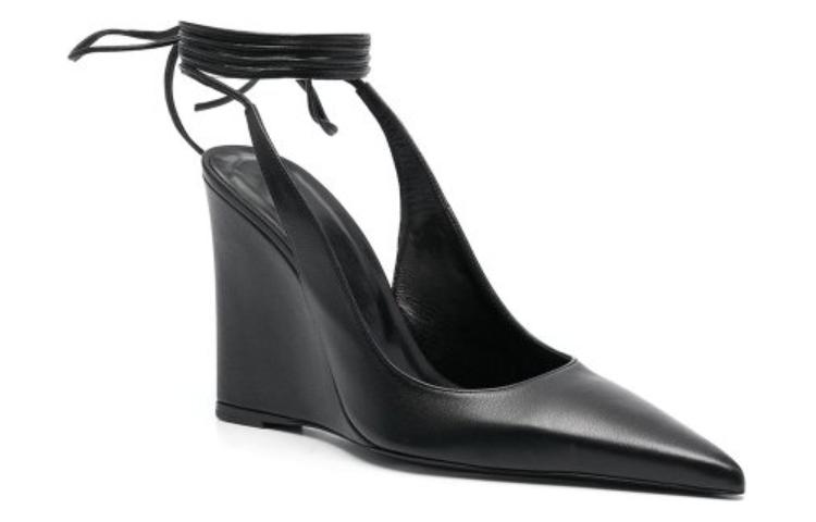 (W) By Far Lace-Up Pointed Toe Wedge 'Black Leather' 圖 2