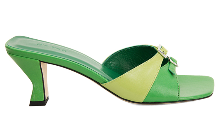 Order (W) By Far Sandalia de Tacón Grueso con Punta Abierta en Cuero - Verde 21SSNOMEMGLS