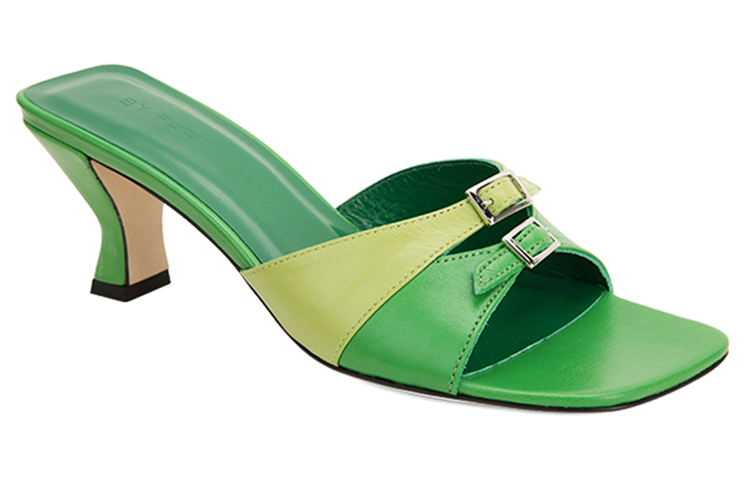 Lookbook (W) By Far Sandalia de Tacón Grueso con Punta Abierta en Cuero - Verde 21SSNOMEMGLS