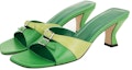 Shop (W) By Far Sandal Tumit Blok Kulit Hijau dengan Rekaan Terbuka Stylish 21SSNOMEMGLS