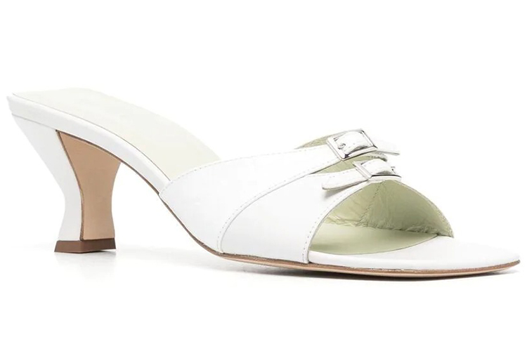 Order (W) Sandalia de Cuero Tacón Ancho Punta Abierta By Far 'Blanco' 21SSNOMWHCRE