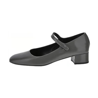 (W) By Far Leather Buckle 'Grey Chunky Mid-Heel'
