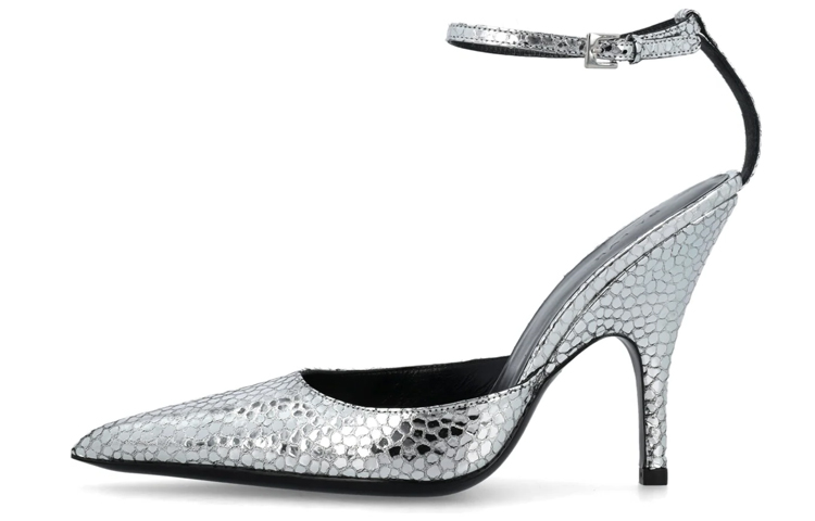 (Women) By Far Leather Buckle Pointed-Toe High Heels 'Silver' 23CRELZHSVFLGCLSV