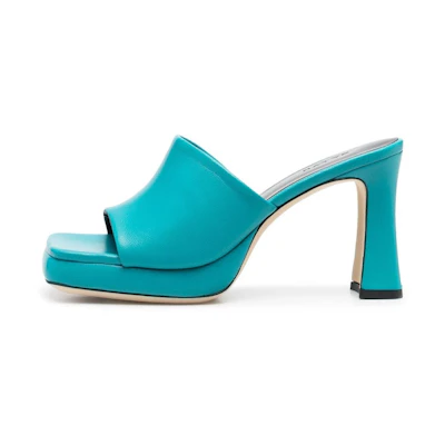 (W) By Far Leather Open-Toe High Heels 'Blue Fashion'