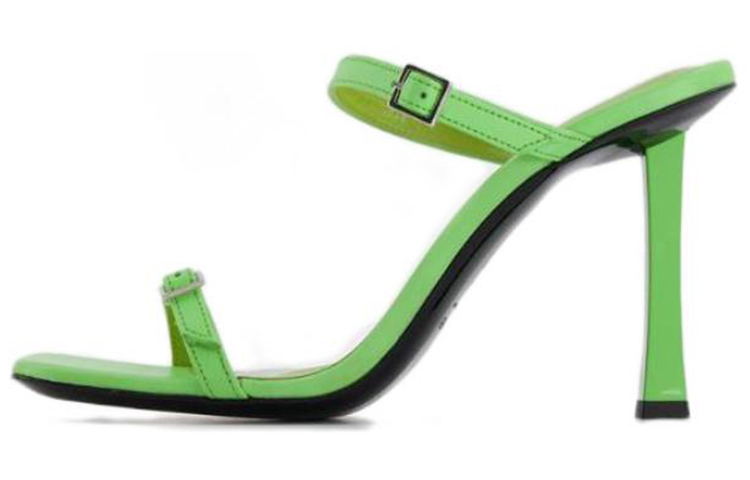 (Women) By Far Leather Open-Toe Slide 'Green 9cm Heel' 23CRFLKHFRGNAP