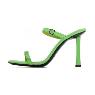 (W) By Far Leather Open-Toe Slide 'Green 9cm Heel'