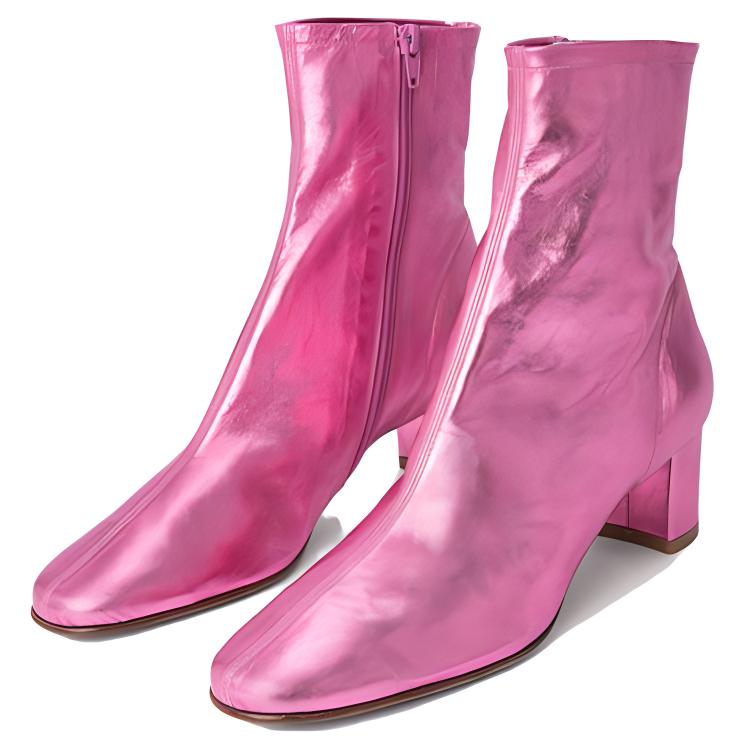 Order By Far 皮革圓頭套腳短靴 5cm 女款 粉色