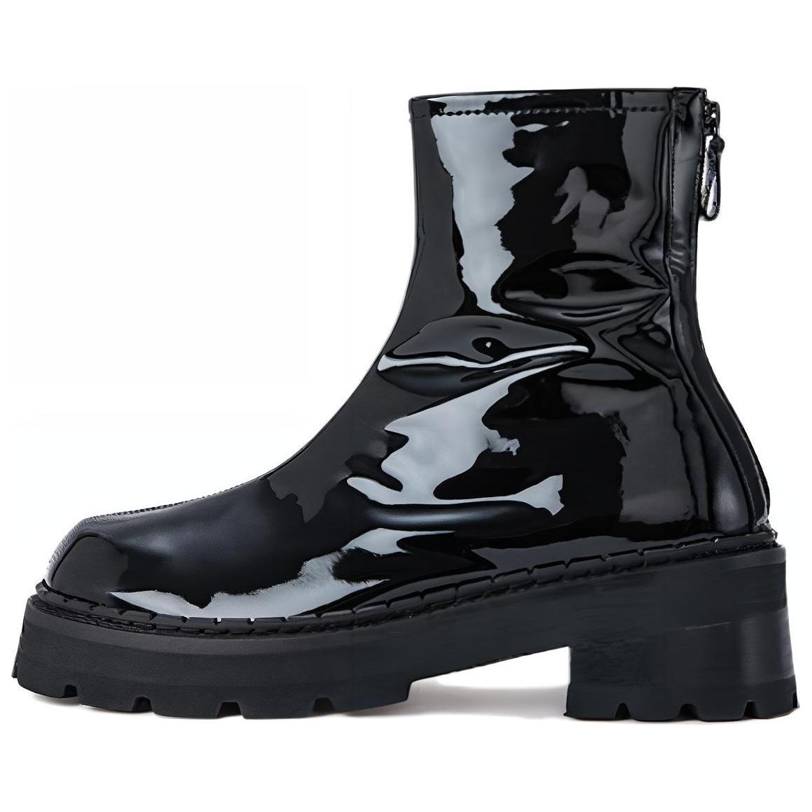 (Women) By Far Leather Round Toe Link Chunky Heel Ankle Boot 5cm 'Black' 22FWALIQBLP