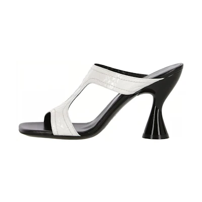 (W) By Far Leather Square Toe Chunky Heel Mules 'White'