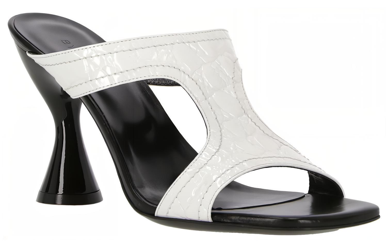 Order By Far 皮革 方頭高跟粗跟 時尚涼鞋 9cm 女款 白色