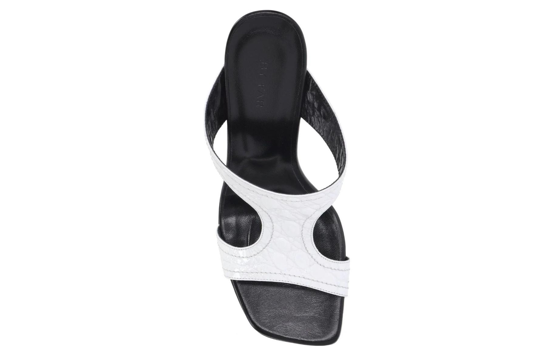 Lookbook By Far 皮革 方頭高跟粗跟 時尚涼鞋 9cm 女款 白色