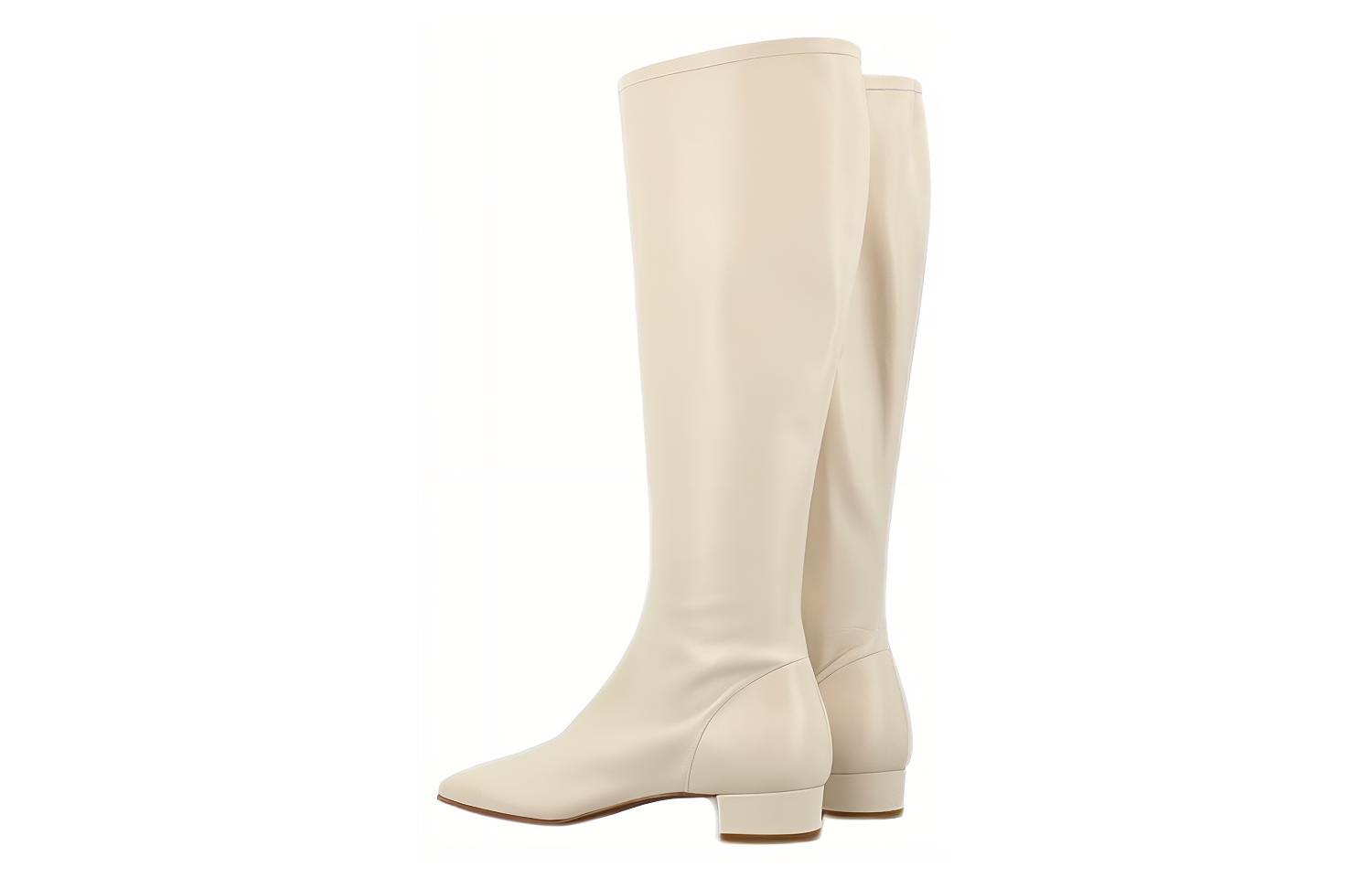 (W) By Far Leather Square Toe High-Top Boots 'White' 圖 4