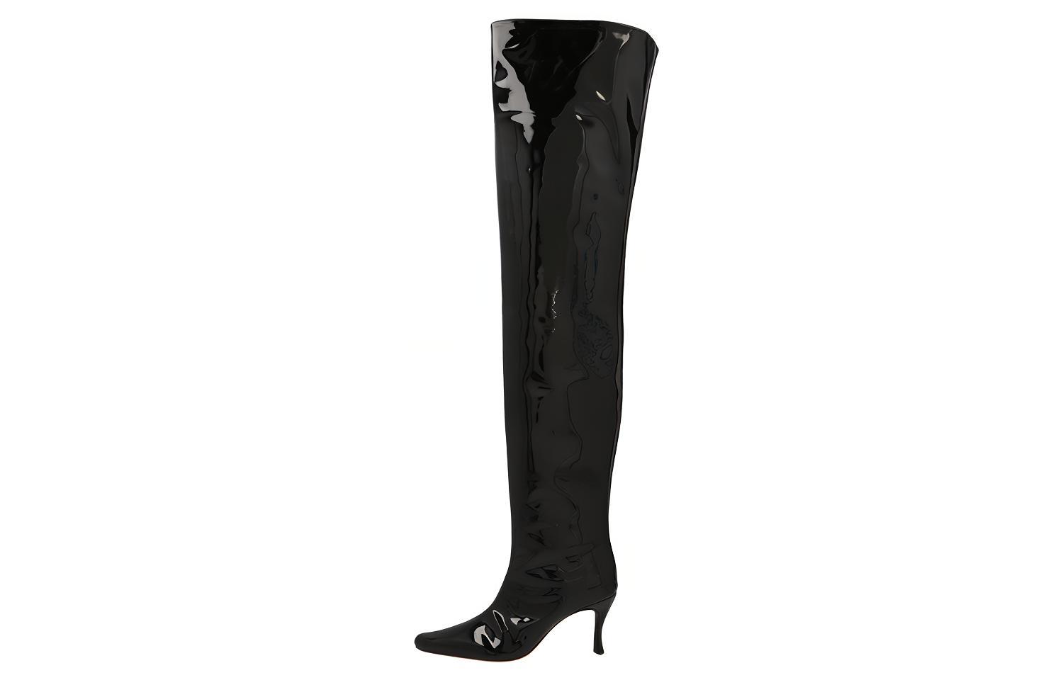 Buy (W) By Far Sepatu Boot Stiletto Tinggi Kulit 'Hitam Slip-On' 22FWSTVEDBLPBL