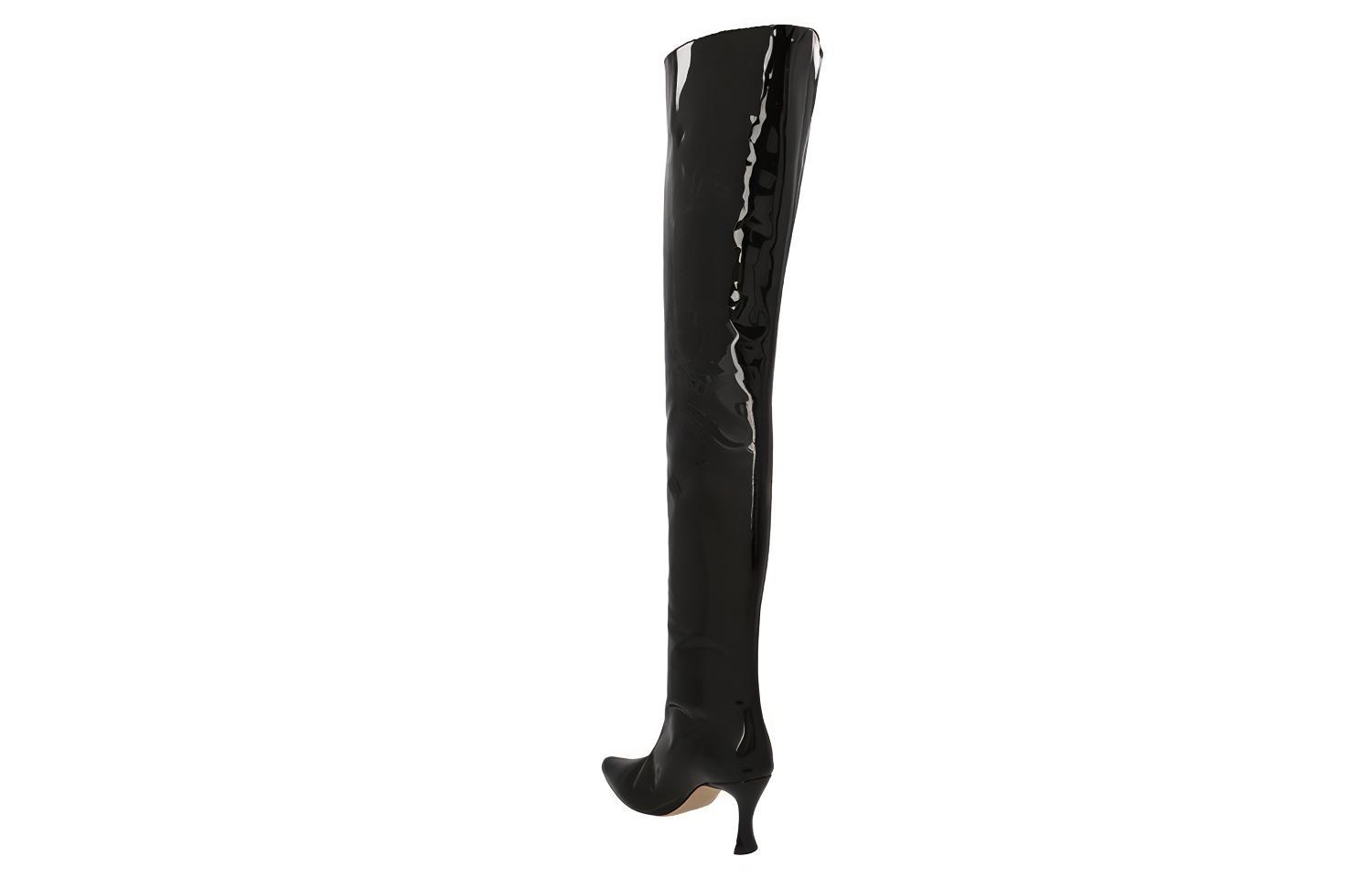 Lookbook (W) By Far Sepatu Boot Stiletto Tinggi Kulit 'Hitam Slip-On' 22FWSTVEDBLPBL