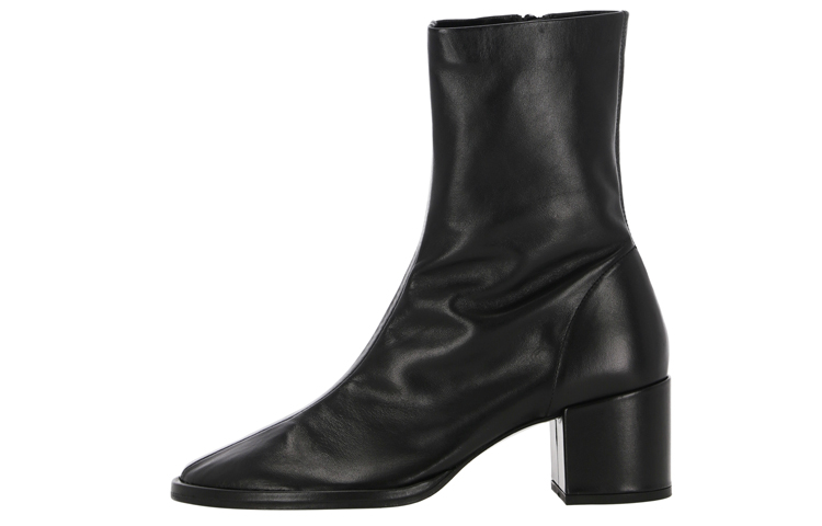 (W) By Far Leather Zip Chunky Heel Ankle Boot 'Black Fashion'