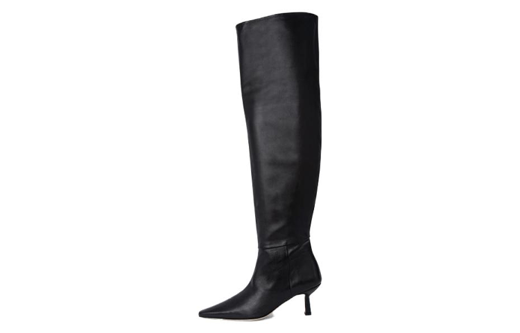 (Women) By Far Meghan 'Black Leather Pointed-Toe Zip-Up Over-The-Knee Boots' 23CRMEHDBLNAP