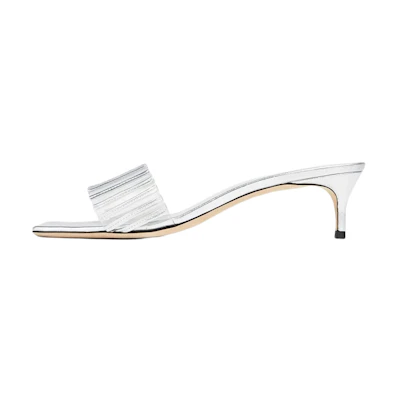 (W) By Far Mei 'Metallic Silver Leather Mules'