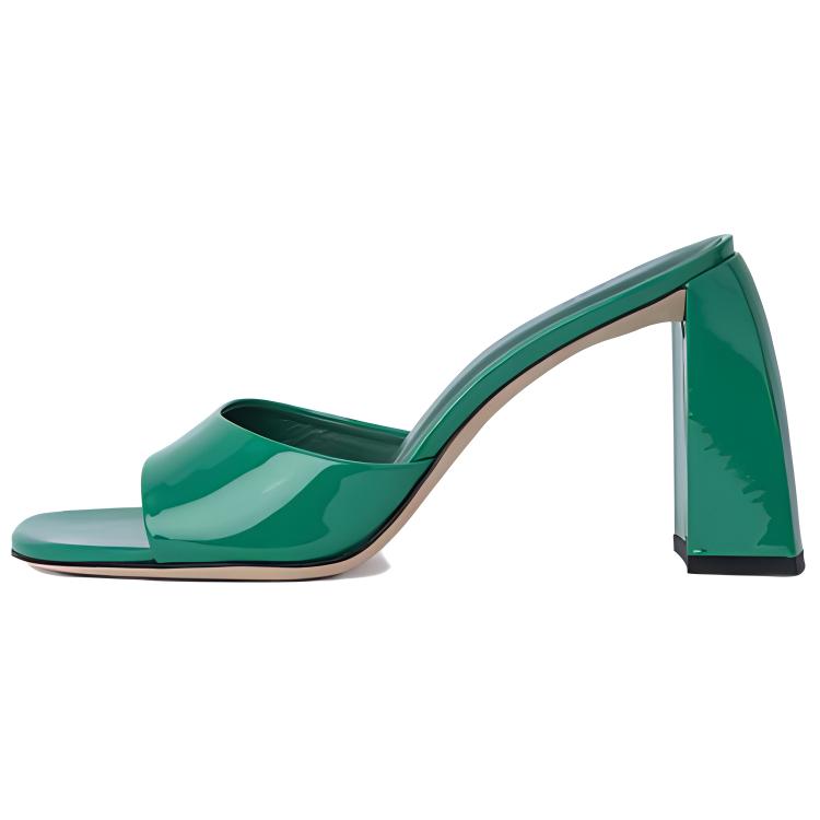 (Women) By Far Michele 10cm 'Green Leather Square Toe Slip-On Slide' 23SSMICHMCVGP