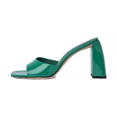(W) By Far Michele 10cm 'Green Leather Square Toe Slip-On Slide'