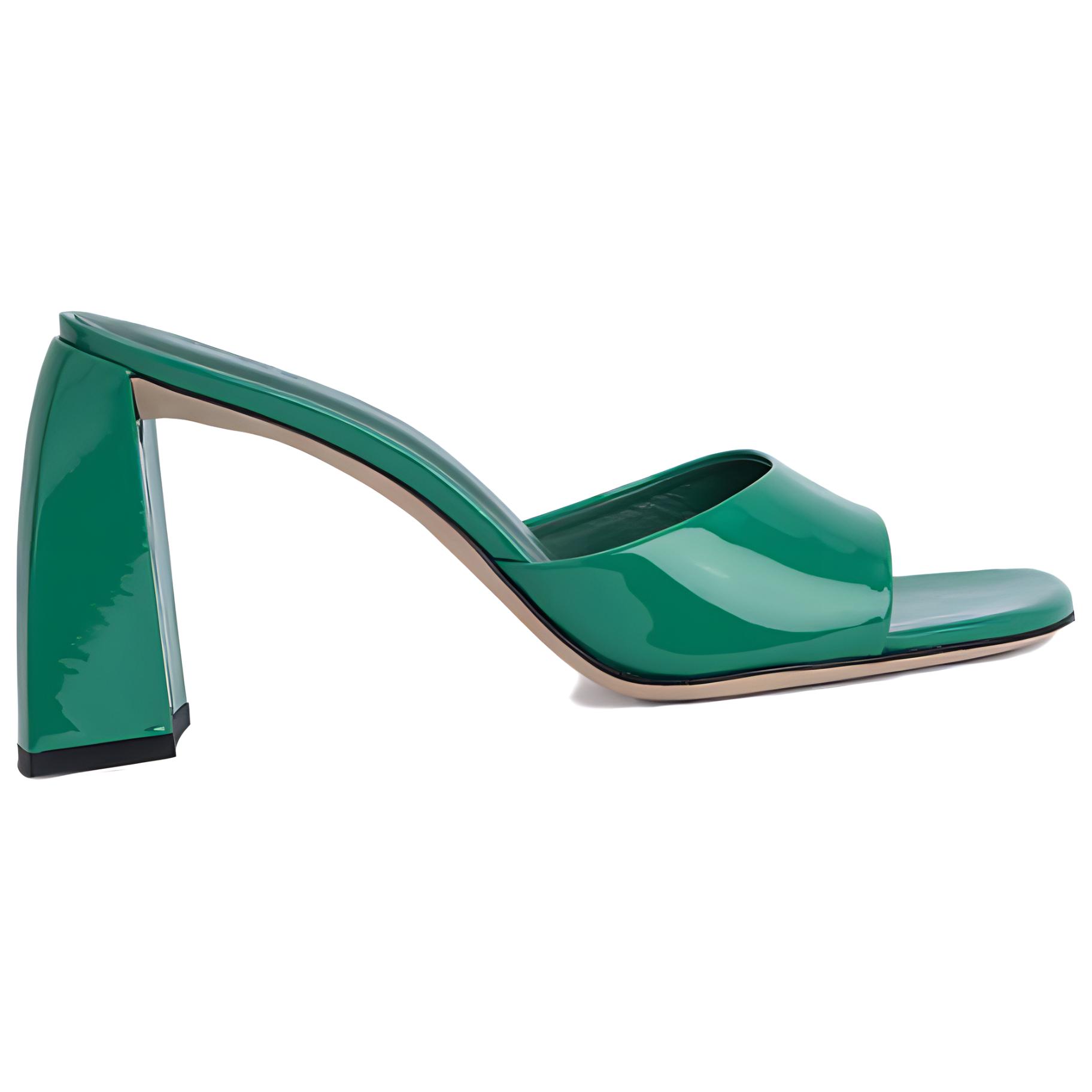 (W) By Far Michele 10cm 'Green Leather Square Toe Slip-On Slide' 圖 2