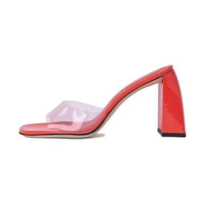 (W) By Far Michele PVC 'Red Square Toe Open-Toe Sandal'