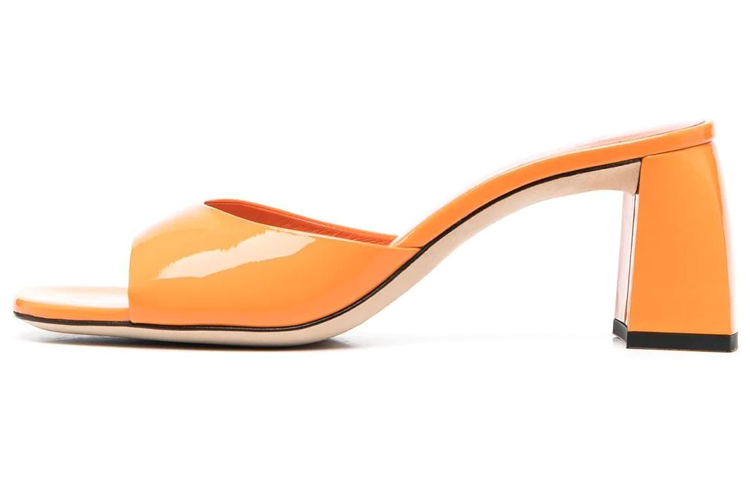 (Women) By Far Michele Sandals 'Orange Patent Leather Block Heel Open Toe' 23CRROMYMORPOR
